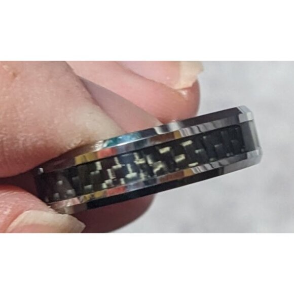 JSFG Tungsten Carbide Fiber Inlay Men's Wedding Ring 6mm Size 9 - Picture 12 of 13